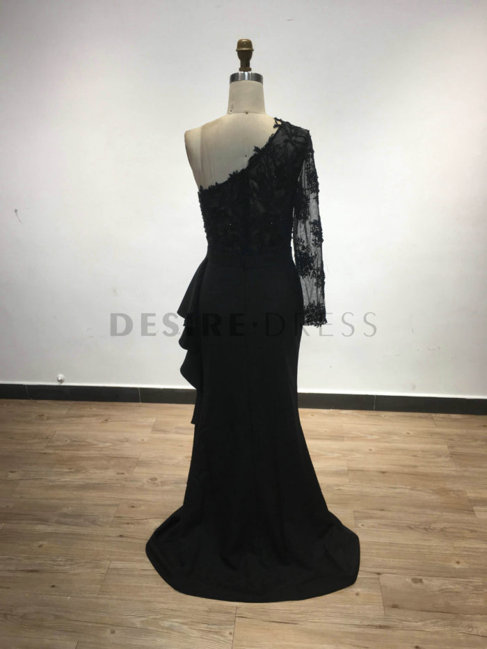 Beautiful-Black-One-Sheer-Sleeve-Ruffle-Lace-Embellished-Pageant-Gown-IRA176B-3-2