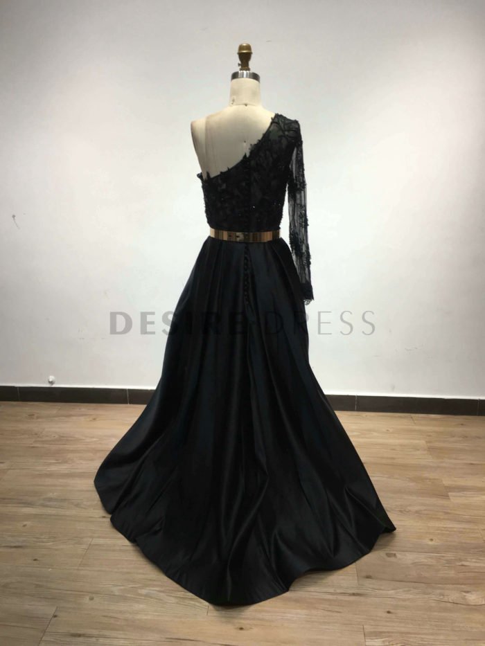 Beautiful-Black-One-Sheer-Sleeve-Ruffle-Lace-Embellished-Pageant-Gown-IRA176B-4-1