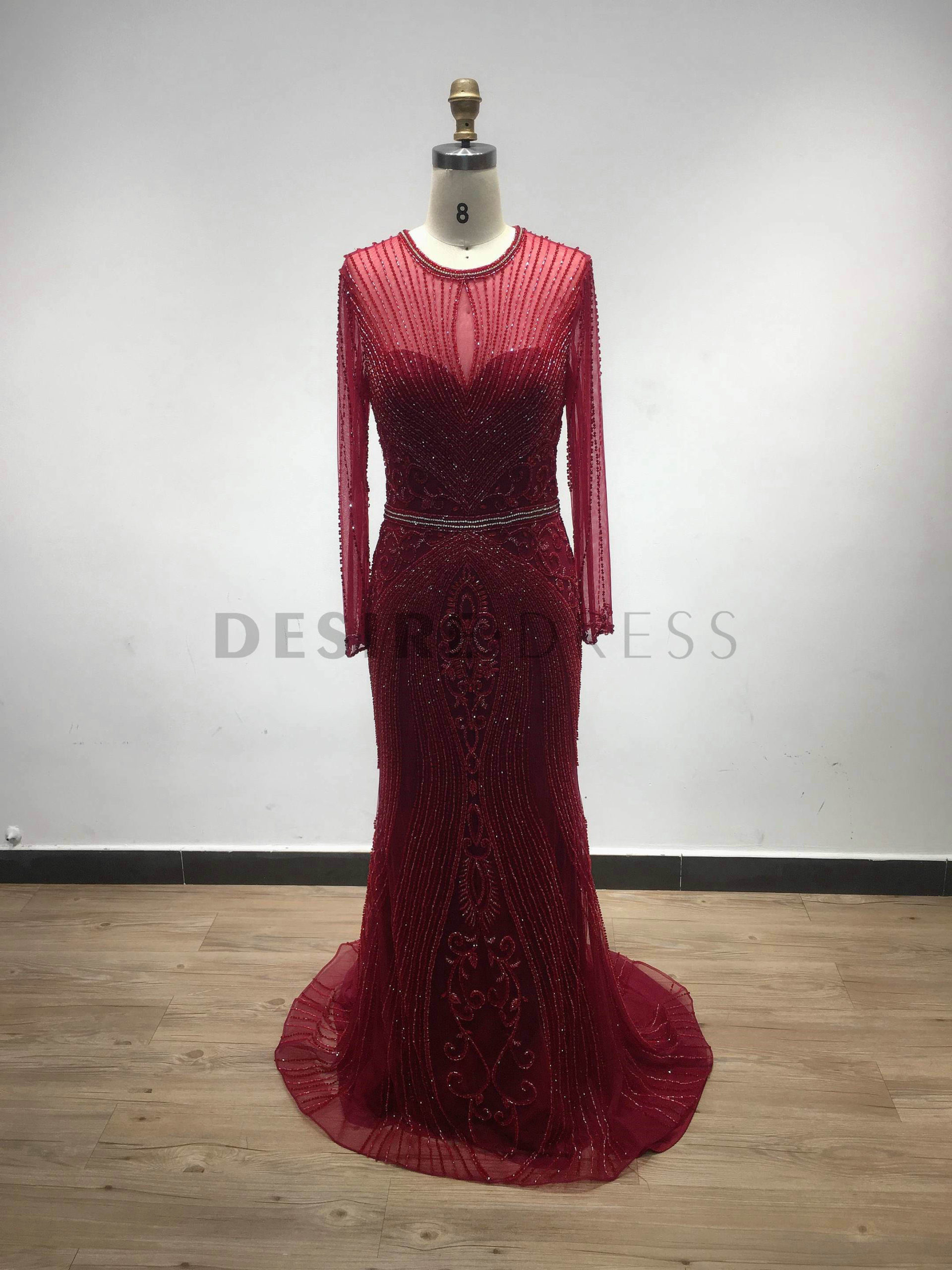 Best-Selling-Key-Hole-Long-Sleeve-Bodice-Couture-Evening-Dresses-DKN1950B-3