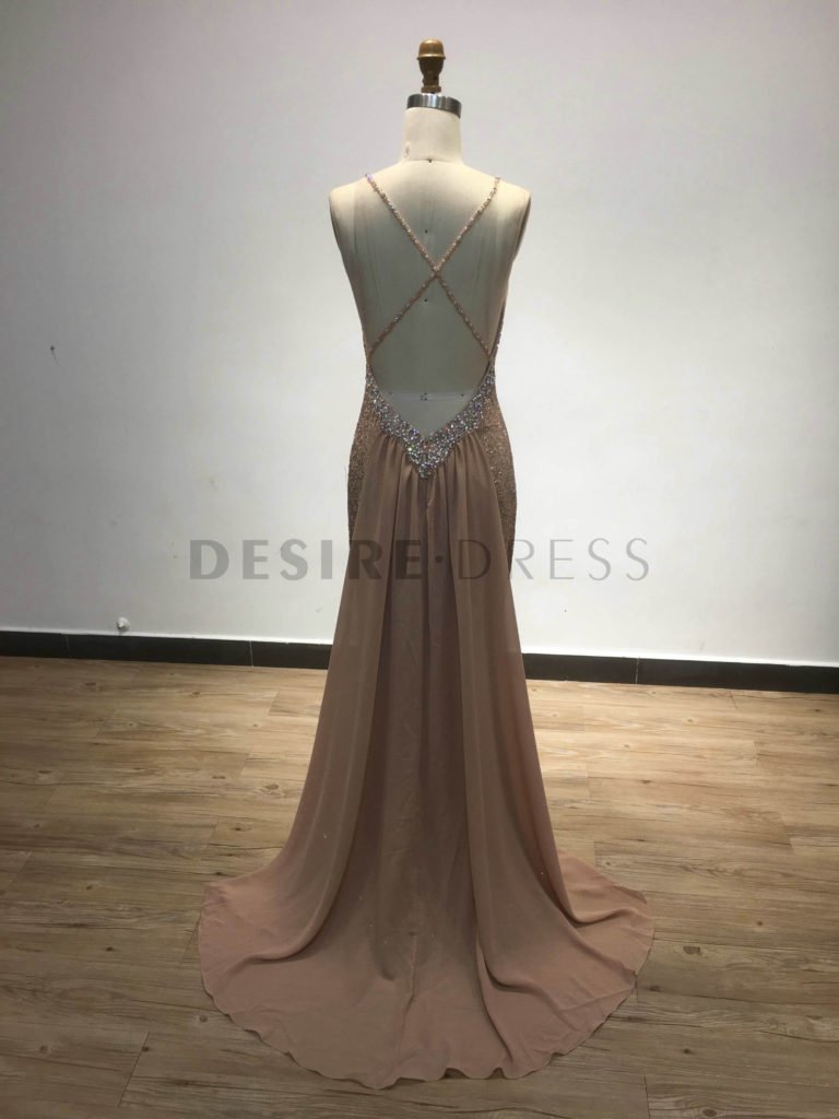 Rose Gold Spaghetti Straps Sequin Prom Homecoming Dresses 9578