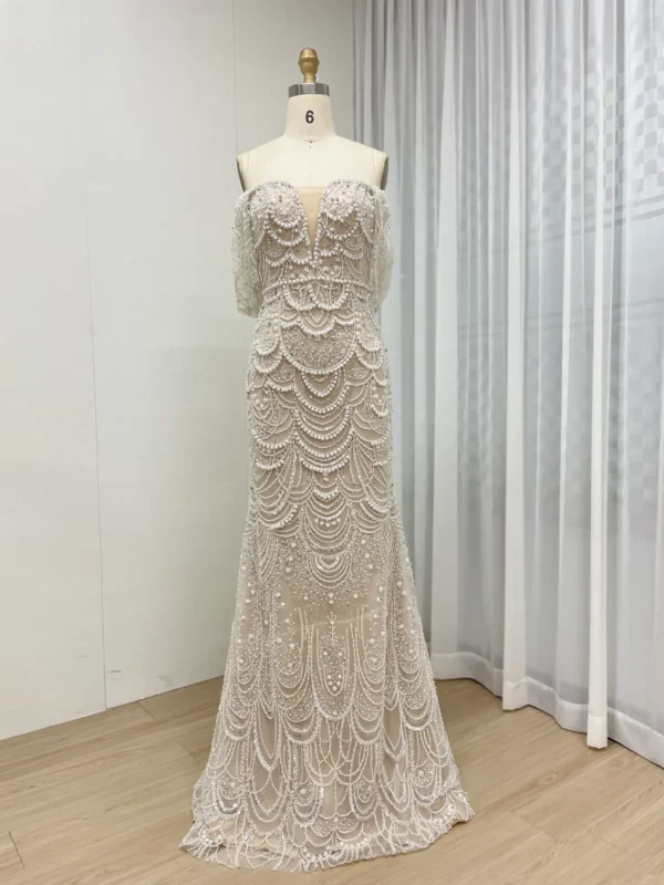 Beaded Mermaid Gown with Off-the-Shoulder Detail and Detachable Train MY30068-2 - 图片 4