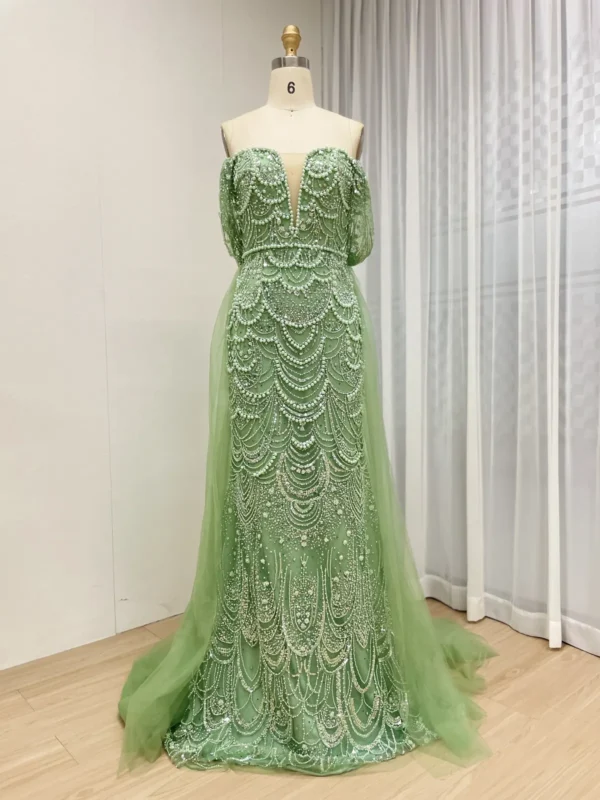 Beaded Mermaid Gown with Off-the-Shoulder Detail and Detachable Train MY30068-2 - 图片 7
