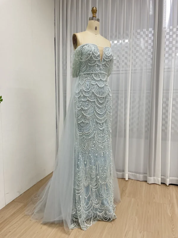 Beaded Mermaid Gown with Off-the-Shoulder Detail and Detachable Train MY30068-2 - 图片 15