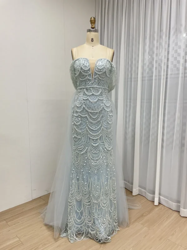 Beaded Mermaid Gown with Off-the-Shoulder Detail and Detachable Train MY30068-2 - 图片 13