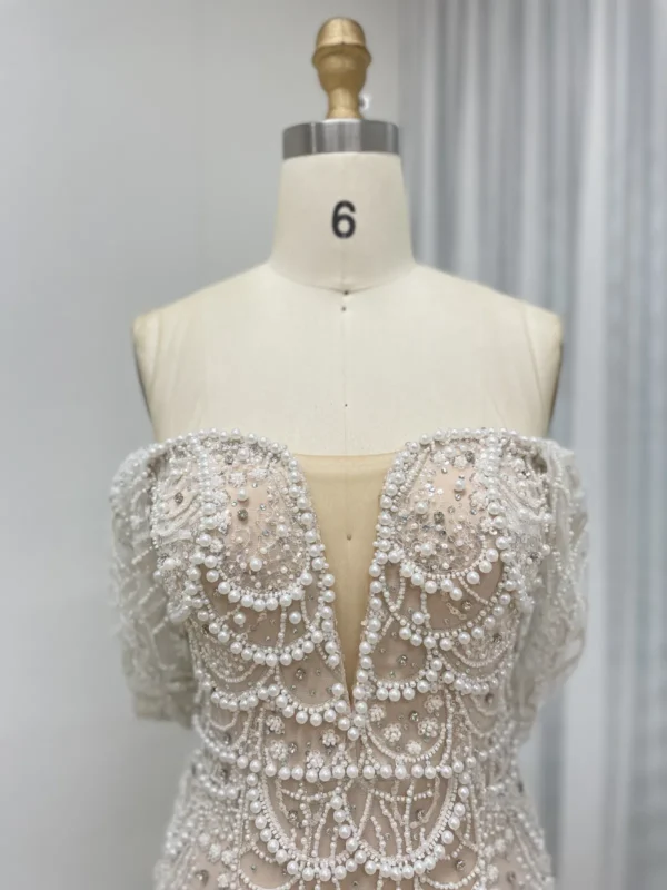 Beaded Mermaid Gown with Off-the-Shoulder Detail and Detachable Train MY30068-2 - 图片 5