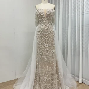Beaded Mermaid Gown with Off-the-Shoulder Detail and Detachable Train MY30068-2
