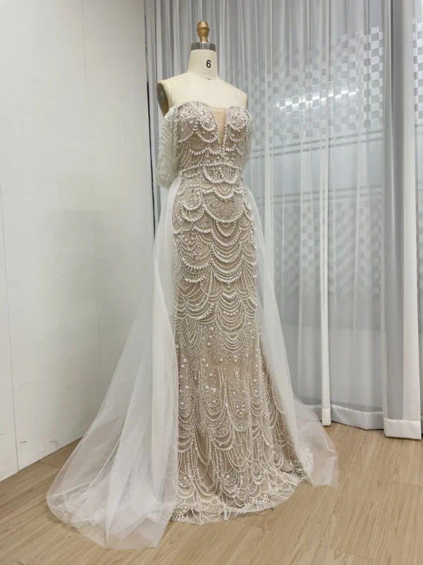 Beaded Mermaid Gown with Off-the-Shoulder Detail and Detachable Train MY30068-2 - 图片 2