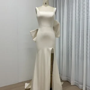 Dramatic Satin Mermaid Gown with Oversized Bow and Side Slit MY30132