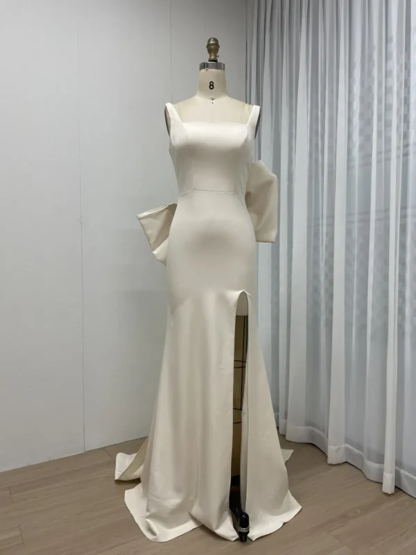 Dramatic Satin Mermaid Gown with Oversized Bow and Side Slit MY30132