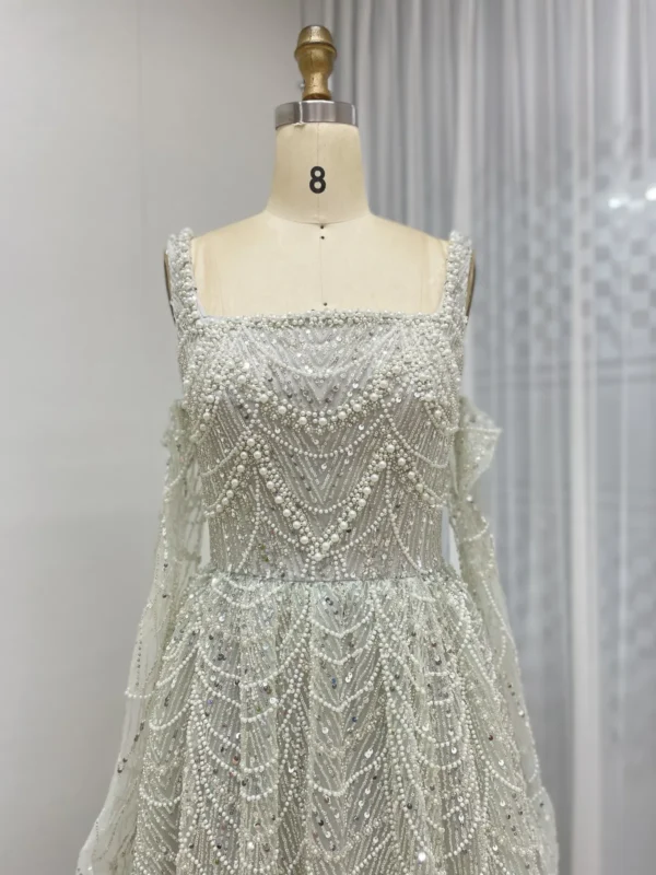 Elegant Beaded A-Line Gown with Square Neckline and Matching Gloves MY30142 - 图片 3