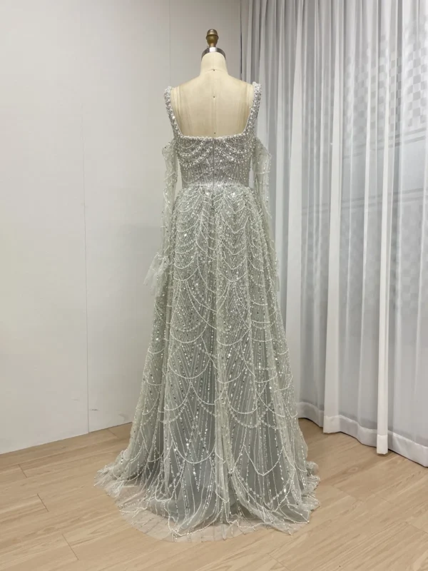 Elegant Beaded A-Line Gown with Square Neckline and Matching Gloves MY30142 - 图片 4