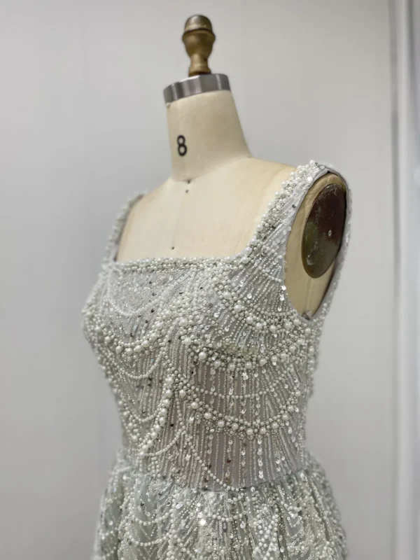 Elegant Beaded A-Line Gown with Square Neckline and Matching Gloves MY30142 - 图片 2