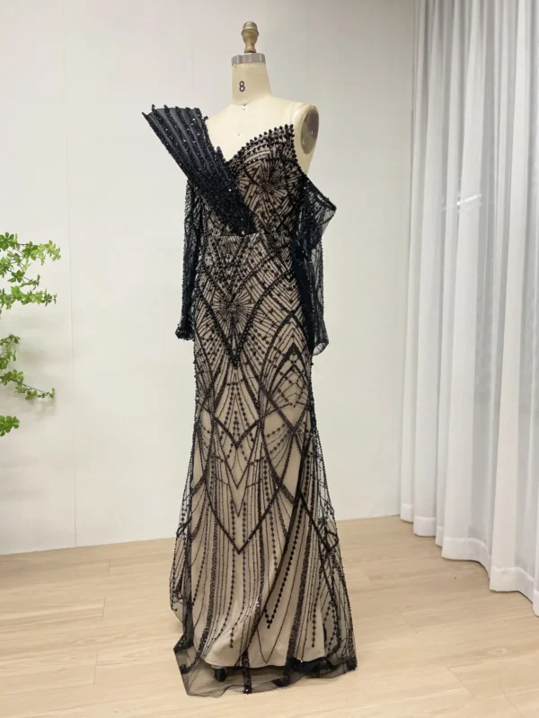 Glamorous Beaded Mermaid Gown with Asymmetrical Draped Shoulder Detail MY30139 - 图片 17