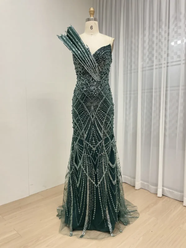 Glamorous Beaded Mermaid Gown with Asymmetrical Draped Shoulder Detail MY30139 - 图片 13