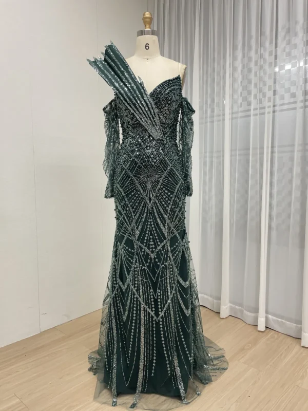 Glamorous Beaded Mermaid Gown with Asymmetrical Draped Shoulder Detail MY30139 - 图片 14