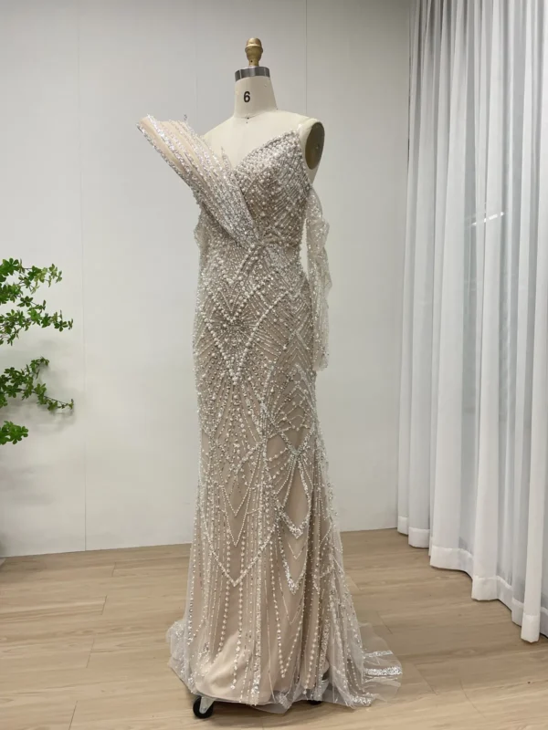 Glamorous Beaded Mermaid Gown with Asymmetrical Draped Shoulder Detail MY30139 - 图片 2