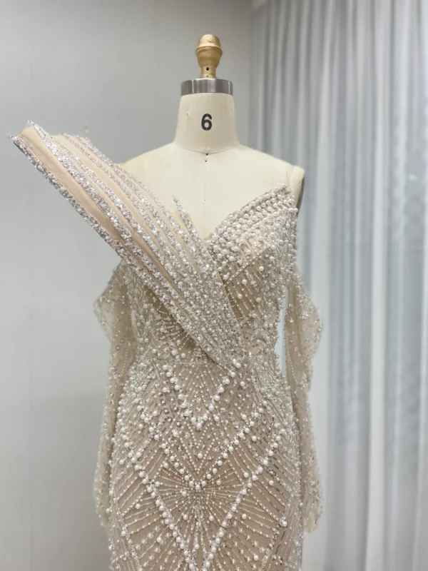 Glamorous Beaded Mermaid Gown with Asymmetrical Draped Shoulder Detail MY30139 - 图片 3
