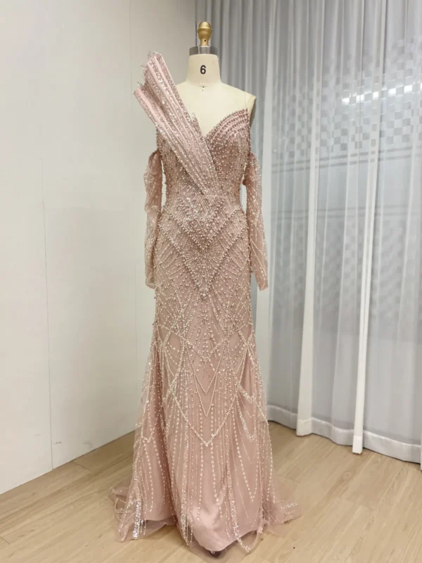 Glamorous Beaded Mermaid Gown with Asymmetrical Draped Shoulder Detail MY30139 - 图片 5