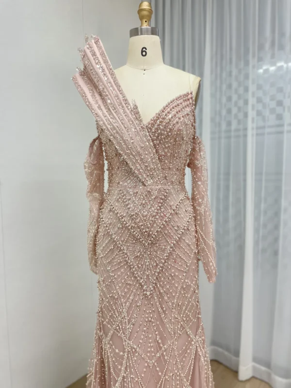 Glamorous Beaded Mermaid Gown with Asymmetrical Draped Shoulder Detail MY30139 - 图片 6