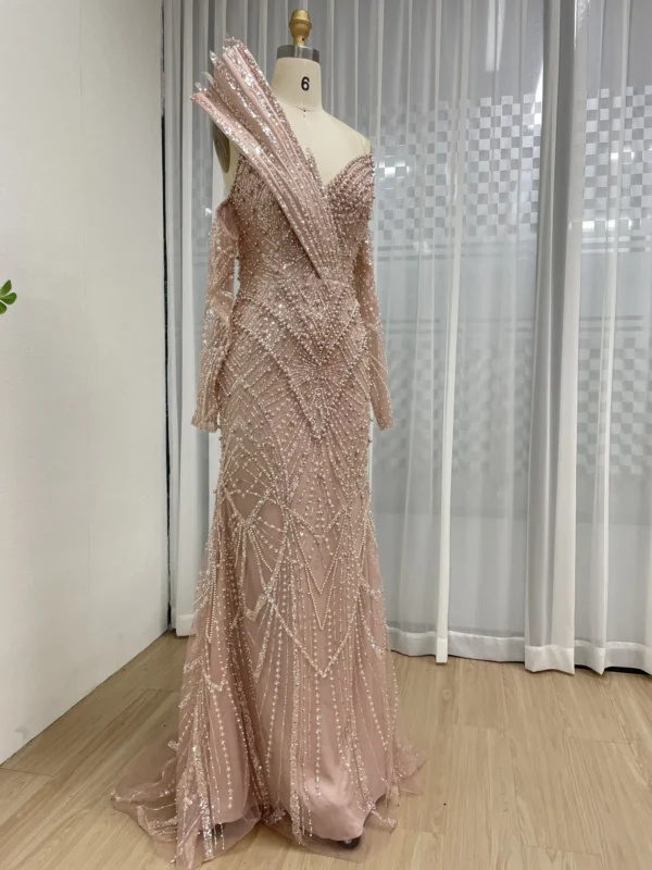 Glamorous Beaded Mermaid Gown with Asymmetrical Draped Shoulder Detail MY30139 - 图片 7