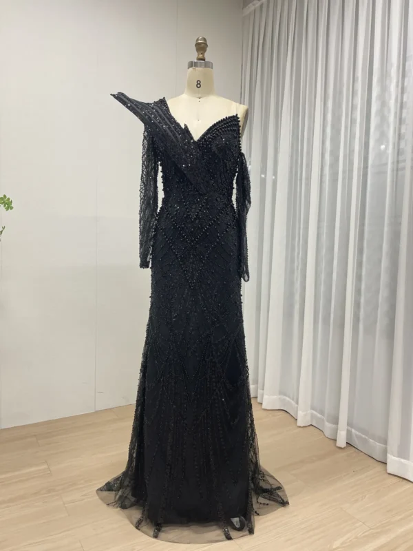 Glamorous Beaded Mermaid Gown with Asymmetrical Draped Shoulder Detail MY30139 - 图片 9