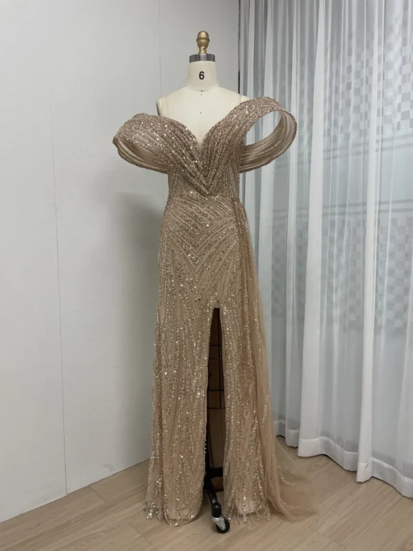 Glamorous Sequin Mermaid Gown with Draped Off-the-Shoulder Detail and Train MY30125 - 图片 9