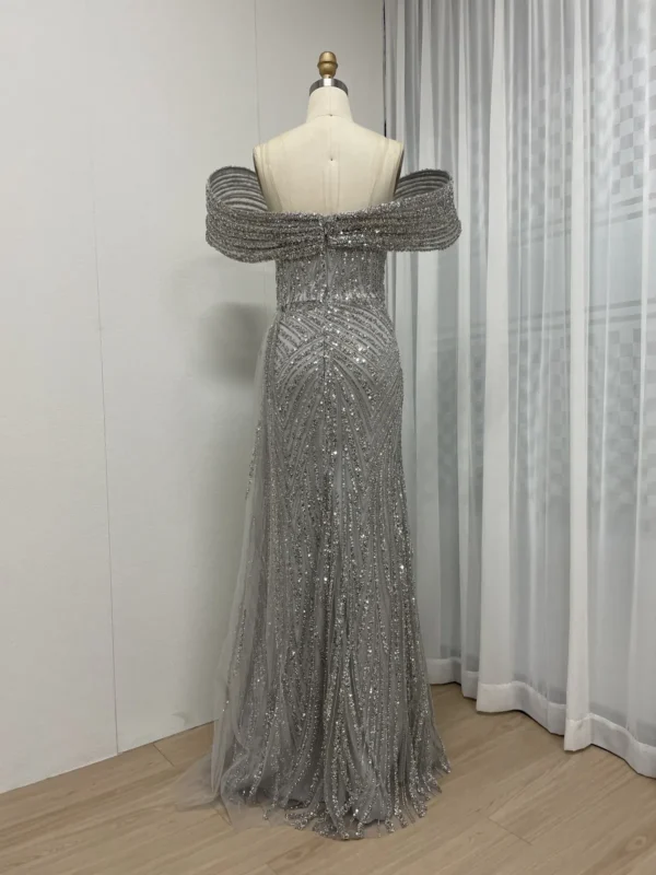 Glamorous Sequin Mermaid Gown with Draped Off-the-Shoulder Detail and Train MY30125 - 图片 8