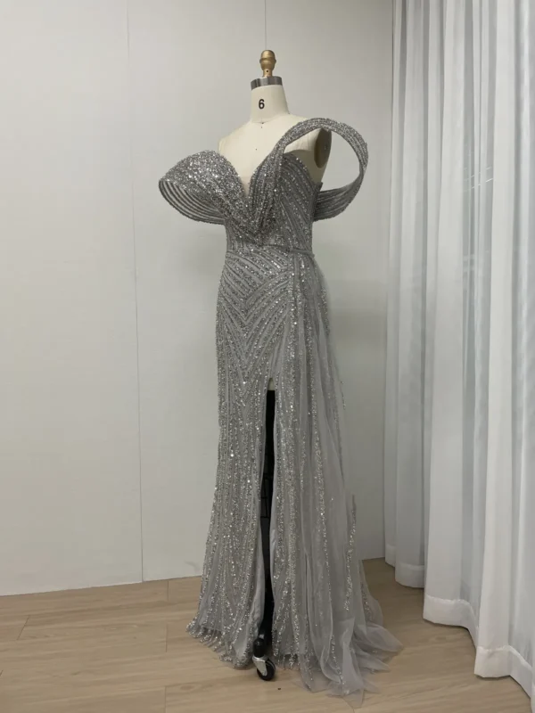 Glamorous Sequin Mermaid Gown with Draped Off-the-Shoulder Detail and Train MY30125 - 图片 7