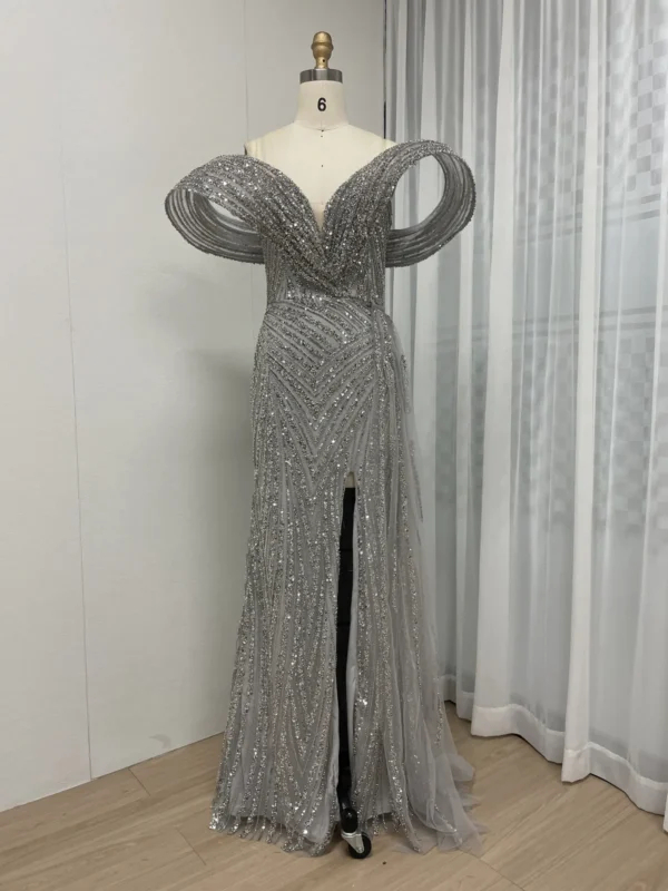 Glamorous Sequin Mermaid Gown with Draped Off-the-Shoulder Detail and Train MY30125 - 图片 6
