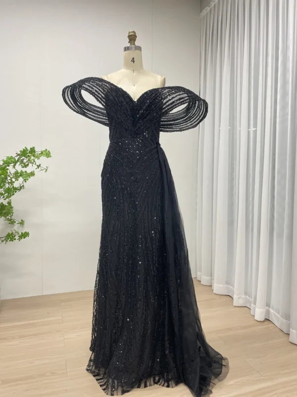 Glamorous Sequin Mermaid Gown with Draped Off-the-Shoulder Detail and Train MY30125 - 图片 5