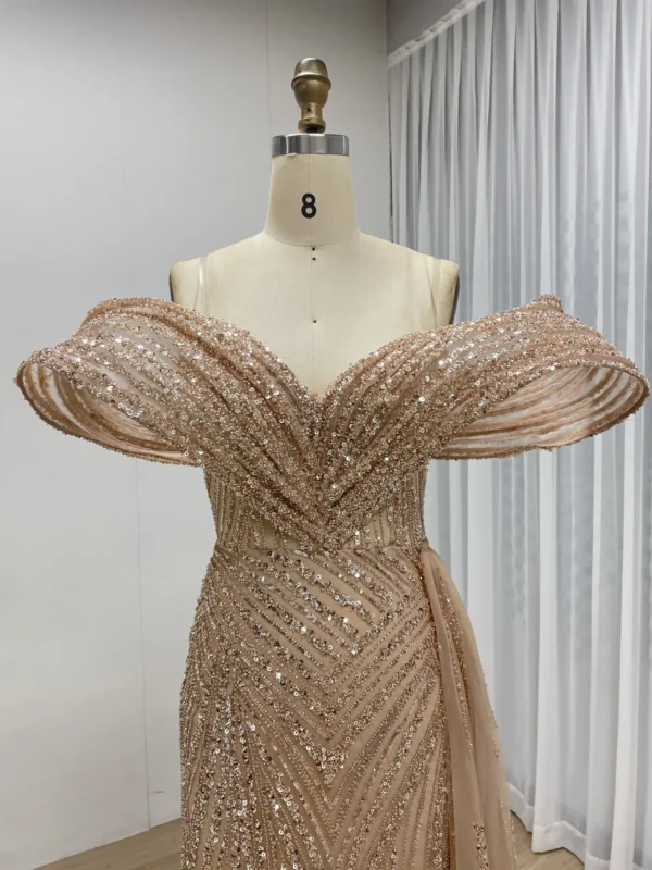 Glamorous Sequin Mermaid Gown with Draped Off-the-Shoulder Detail and Train MY30125 - 图片 2