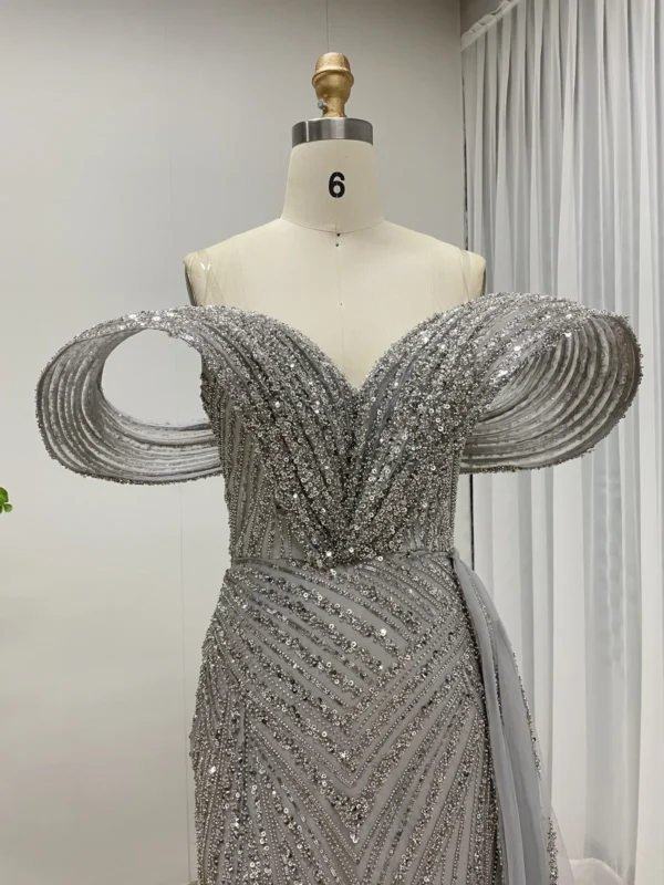 Glamorous Sequin Mermaid Gown with Draped Off-the-Shoulder Detail and Train MY30125 - 图片 4