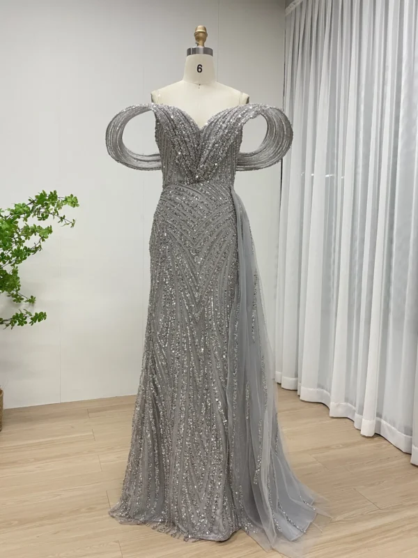 Glamorous Sequin Mermaid Gown with Draped Off-the-Shoulder Detail and Train MY30125 - 图片 3