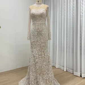 Intricate Beaded Mermaid Gown with Illusion Long Sleeves MY30127