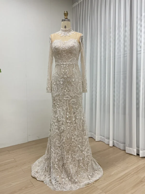 Intricate Beaded Mermaid Gown with Illusion Long Sleeves MY30127