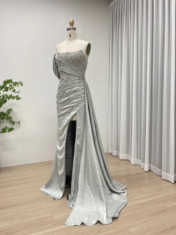 Glamorous Beaded & Satin Asymmetrical Gown With High Slit MY30050-2 - 图片 2