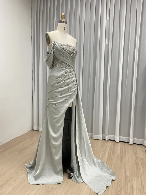 Glamorous Beaded & Satin Asymmetrical Gown With High Slit MY30050-2 - 图片 3