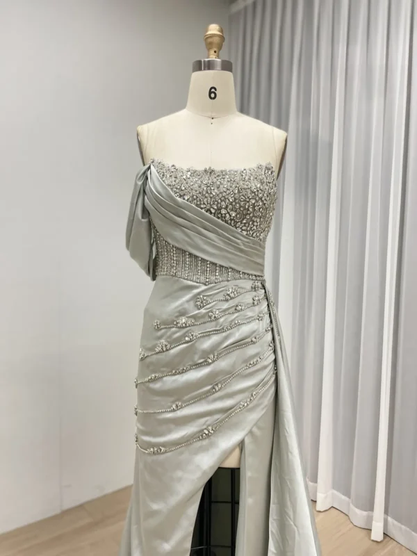 Glamorous Beaded & Satin Asymmetrical Gown With High Slit MY30050-2 - 图片 4