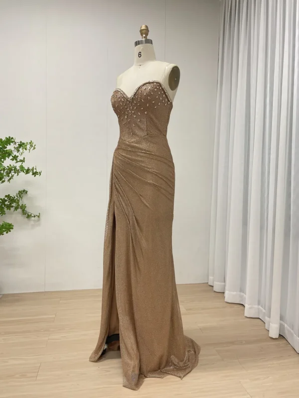 Glamorous Gold Glitter Strapless Gown with High Side Slit MY30145 - 图片 2