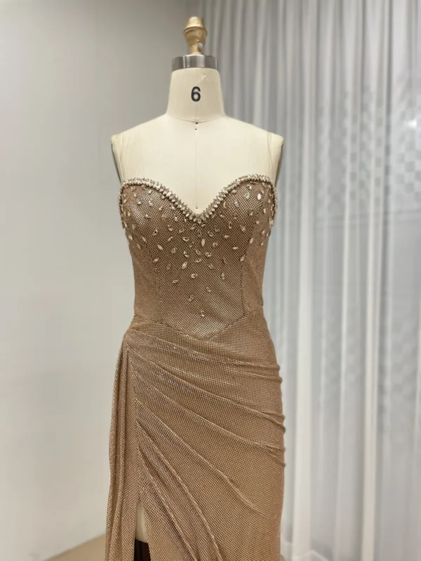 Glamorous Gold Glitter Strapless Gown with High Side Slit MY30145 - 图片 4