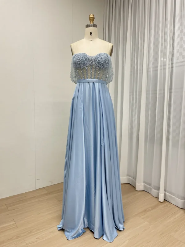 Blush Beaded Mermaid Gown With Draped Off The Shoulder Bodice MY30150 - 图片 6