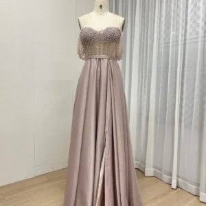 Blush Beaded Mermaid Gown With Draped Off The Shoulder Bodice MY30150