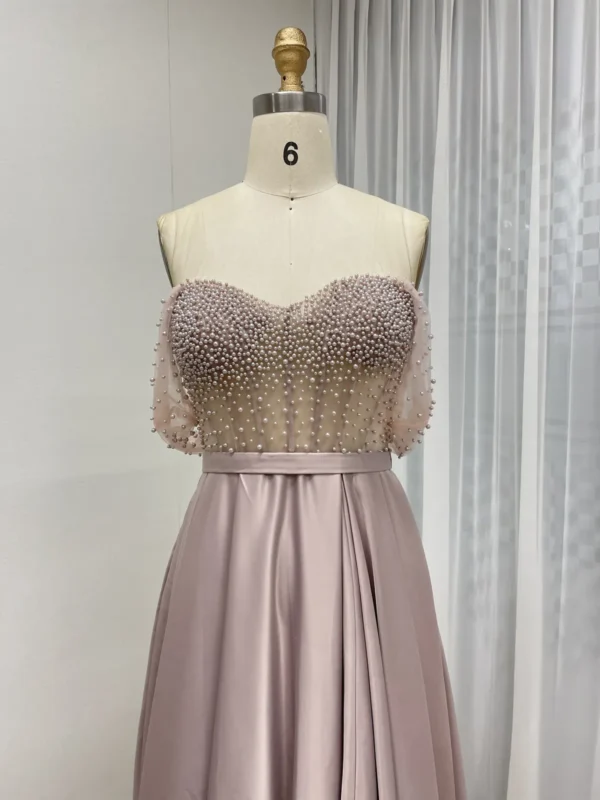 Blush Beaded Mermaid Gown With Draped Off The Shoulder Bodice MY30150 - 图片 3