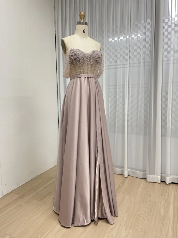 Blush Beaded Mermaid Gown With Draped Off The Shoulder Bodice MY30150 - 图片 2