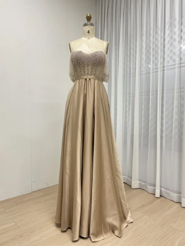 Blush Beaded Mermaid Gown With Draped Off The Shoulder Bodice MY30150 - 图片 5