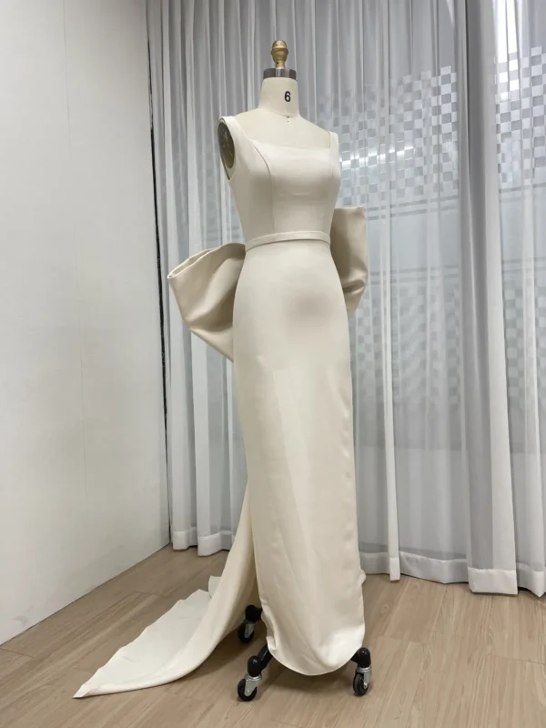 Sophisticated Satin Column Gown with Detachable Oversized Bow and Train MY30132-3 - 图片 7