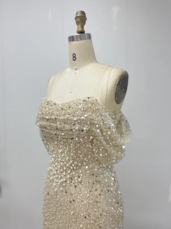 Sparkling Sequin Sheath Evening Dress with Delicate Off-Shoulder Overlay MY30100-2 - 图片 4