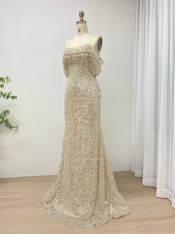 Sparkling Sequin Sheath Evening Dress with Delicate Off-Shoulder Overlay MY30100-2 - 图片 2