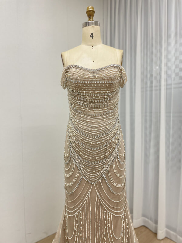 Off Shoulder Beaded Elegance Tulle Dress MB40209-2 - 图片 3