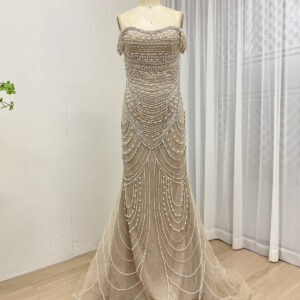 Off Shoulder Beaded Elegance Tulle Dress MB40209-2